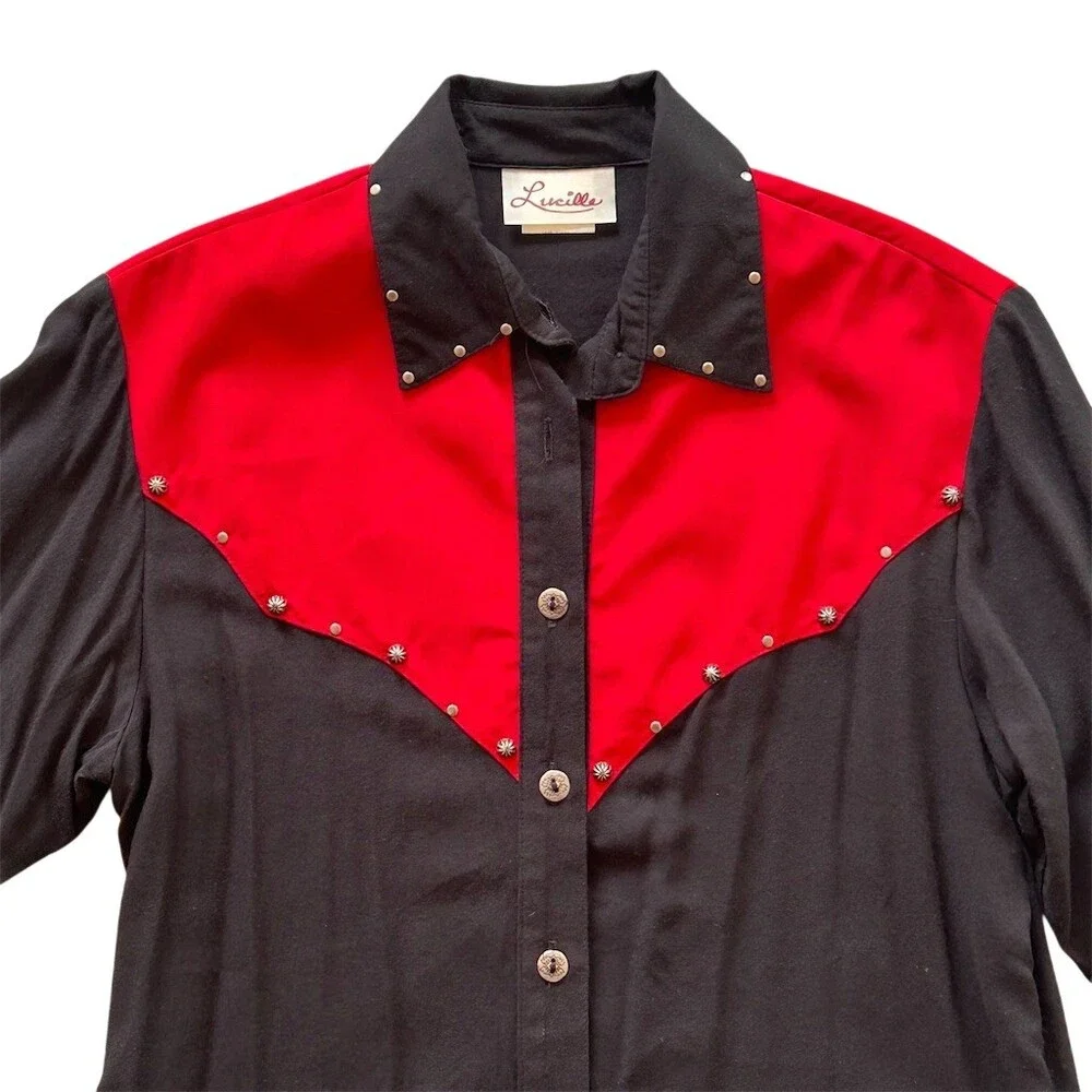 Lucille Skirt Suit Womens Size 6 Black Red 2pc Western Rockabilly Fringe - Picture 7 of 12